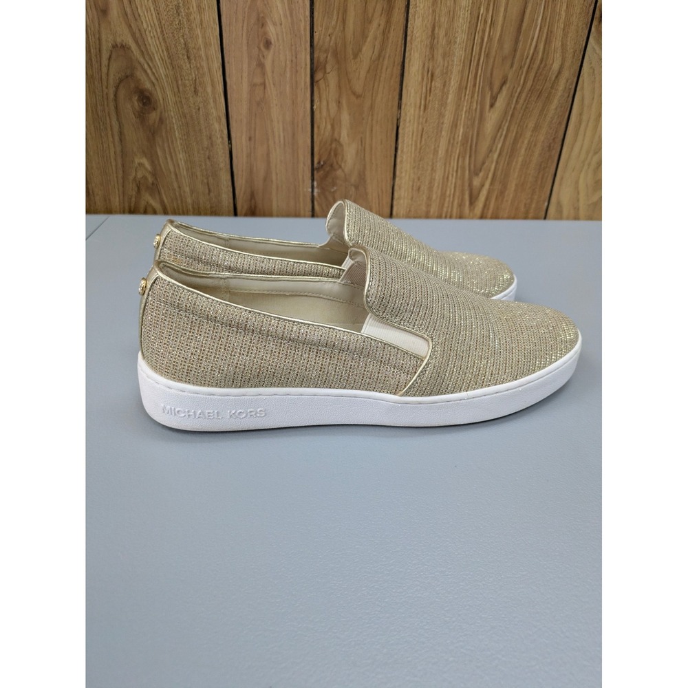 Michael Kors Keaton Gold Glitter Metallic Shoes Womens 10 Slip On Sneakers - Picture 3 of 10